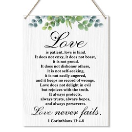 Christian Wedding Wooden Plaque Wall Decor, Love is Patient Religious Gifts for Couples Wife Husband, 1 Corinthians 13 Wall Art Bible Verse Decorations for Home Wall Decor Wood Hanging Sign - Y306