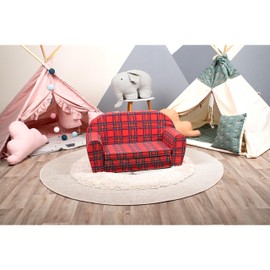 Delsit 2-in-1 Foldable Sofa & Bed for Toddlers - Convertible Soft & Comfy Nugget Couch - Versatile Kids Furniture with Washable Cover - Perfect for Kids Playroom & Nursery | Red Plaid