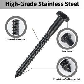 Party Animal Hex Head Lag Screws 1/2" x 3-1/2" - 20PCS Stainless Steel Black Zinc Lag Bolts for Wood