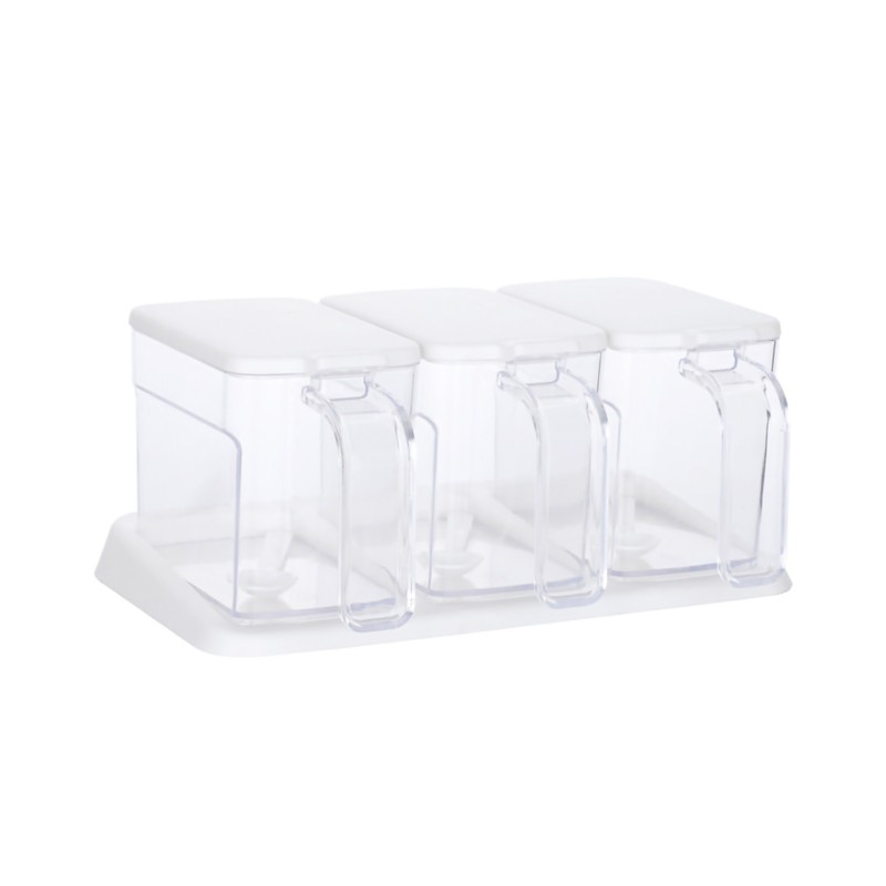Seasoning Box Set Plastic Clear 3 Grids Large Capacity Condiment
