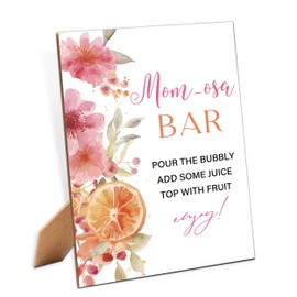 Mom-osa Bar Sign - Citrus Oranges Baby Shower Sign, 1 Pack Wooden Sign with Stand, Gender Neutral Party Table Decor, Floral Citrus Baby Shower Supplies (LB07)