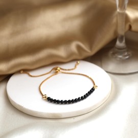 Gempires Sapphire Beaded Bracelet, Birthstone Bracelet, September Birthstone Jewelry, Bolo Beads Bracelet, Gift for Her, Gold Plated Chain (6-9 inch Adjustable Length)