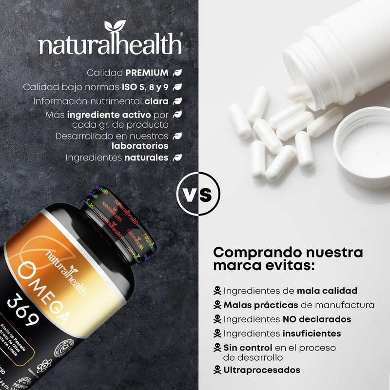 Natural Health. Omega 369. Frasco con 180 Cápsulas de 1.6