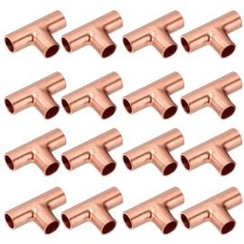 PATIKIL 1/4" (6.35mm) ID 0.8mm Thick Tee Copper Fitting, 20Pcs 99.9% 3 Way Pure Copper Pipe Fitting Tube Connector with Sweat Solder Connection for Plumbing HVAC Refrigeration System