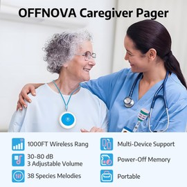 OFFNOVA Caregiver Pager, Wireless Call Button System for Seniors, 1000FT Range Emergency Alert Button for Patients/Elderly/Disabled, Waterproof Panic Call Bell for Home Nursing & Monitoring