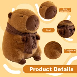 LYPPUL 25cm Capybara Plush Toy, Capybara Stuffed Animal with Scarf, Cute Capybara Teddy, Capybara Plushie Pillow, Realistic Capybara Plush Toy,Birthday Gift for Boys Girls Kids