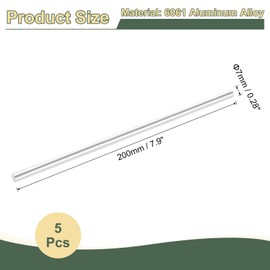 uxcell 5Pcs 0.28"(7mm) Dia Round Aluminum Rods, 7.9"(200mm) Long 6061 Aluminum Round Rod Solid Lathe Bar Stock for Industry Construction DIY Crafts, Silver