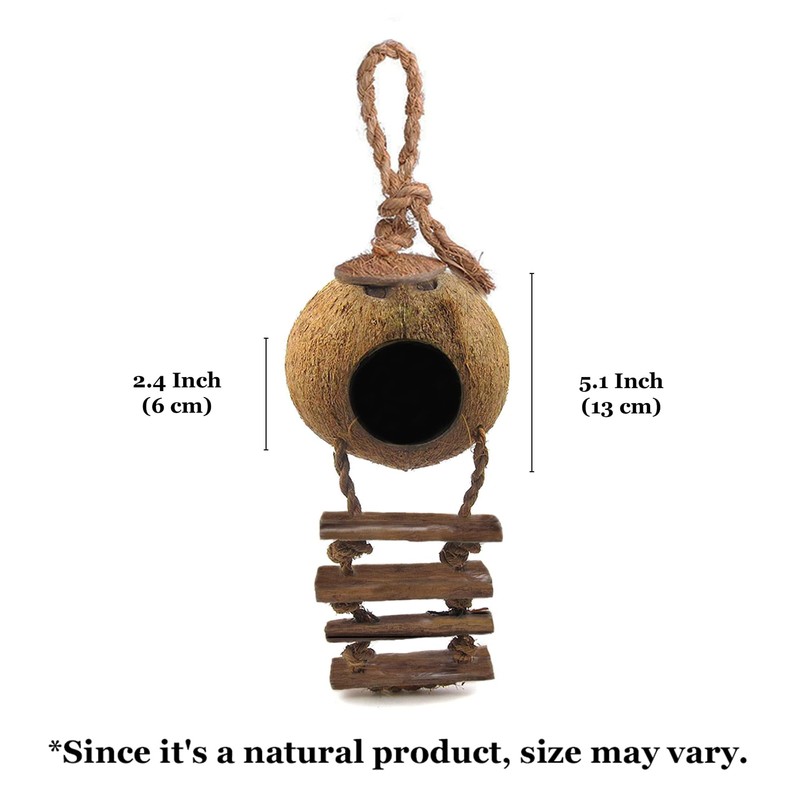 SunGrow Leopard Gecko Coconut Husk Hut with Ladder, with Shell