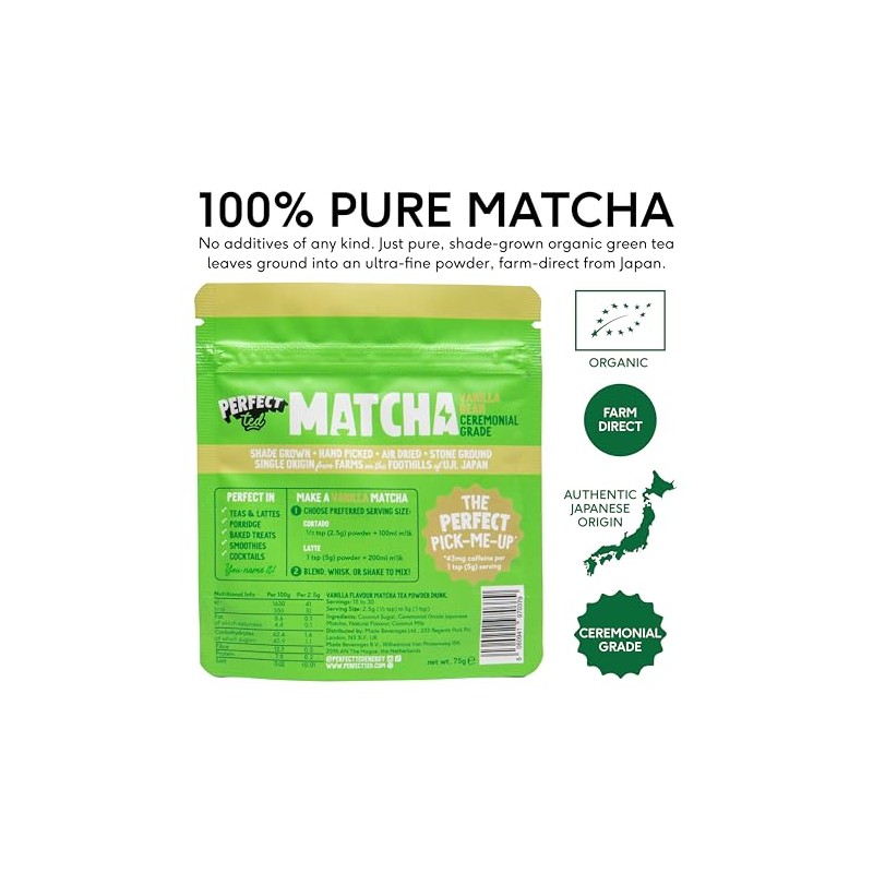 PerfectTed Vanilla Bean Matcha Latte Powder (75g) | Ceremonial Grade