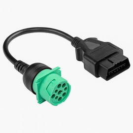 CERRXIAN OBD2 to J1939 Green Type 2 Adapter Cable, 30cm 11.8'' OBDII 16Pin Male to 9pin J1939 Female Adapter for Heavy Duty Commercial Trucks and Vehicles with OBD II Diagnostic Connector
