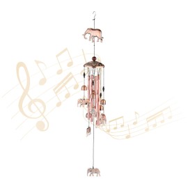 Relaxdays Wind Chime Bells & Elephants, Metal Chime, 90 cm Long, Outdoor & Indoor, Hanging Chime, Copper