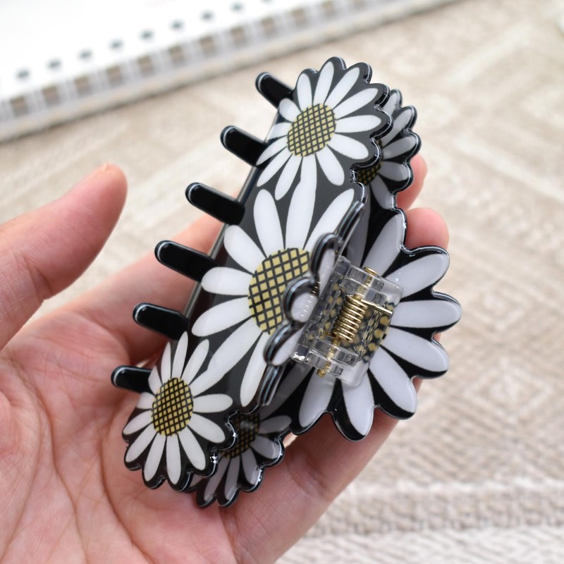 White Daisy Hair Claws Non Slip Medium Thick Hair Claws