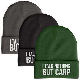 Talk Nothing But CARP, Fishing Funny Beanie Hat for Men Grandad Dad Fisherman Novelty Gifts (Bottle Green)