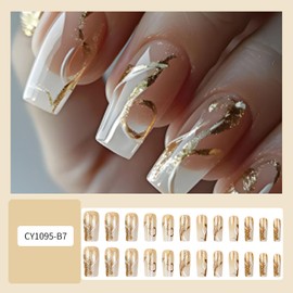 EYZOTSF Press on Nails Medium Square Shaped Acrylic Medium Square Shaped False Nails with Designs Artificial Short Coffin Fake Nails with Charms Glue ons Fingernails for Women Girls(CY1095)