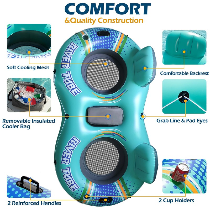 Jasonwell Heavy Duty 2 Person Inflatable River/Pool Tube Float with