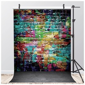 Alltten 5x7ft Colorful Brick Wall Backdrop Graffiti Photography Backdrops 80's Hip Hop Disco Birthday Graduation Themed Party Decoration Background Photo Studio Props F56