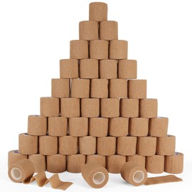 48 Pack Self Adhesive Bandage Wrap, 2” x 5 Yards Cohesive Medical Tape Elastic Grip Tape Black Sports Tape Athletic for Ankle, Wrist Sprains, Pet First Aid (Brown)