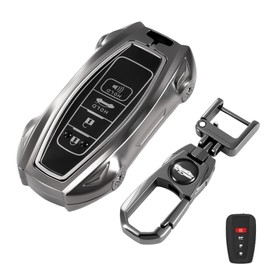 Zeunar for Toyota Heavy Key Fob Cover with keychain Zinc Alloy Metal Key Fob Case Compatible with Camry Highlander RAV4 Avalon Corolla C-HR (Square metal buckle)
