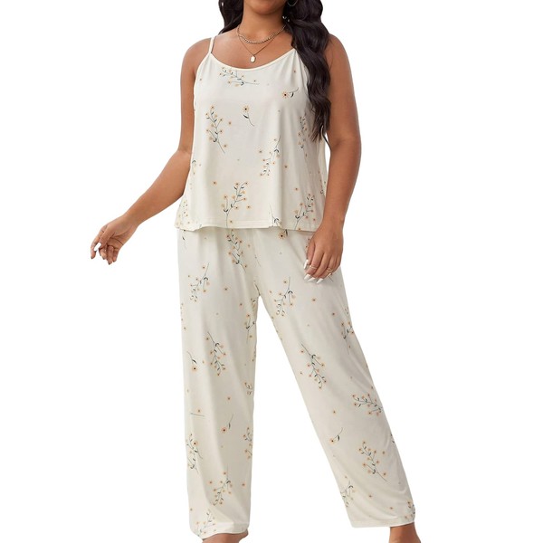 WDIRARA Women's Plus Size Sleepwear Floral Print Sleeveless Cami Top