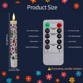 ONEIHOMM Dia De Los Muertos Taper Candles with Timer Remote 2 Pack