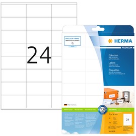 HERMA 8638 Adressetiketten, 10 Blatt, 70 x 36 mm, 24 pro A4 Bogen, 240 Stück, selbstklebend, bedruckbar, matt, blanko Papier Adressaufkleber Etiketten, weiß