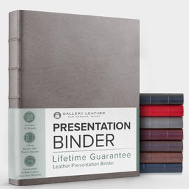 Gallery Leather 3 Ring Binder with Plastic Sleeves, Includes 10 Sheets, Sheet Size: 8.5" x 11" - Presentation Binder Rings with Hubbed Spine, Thick: 1.25" Freeport Slate