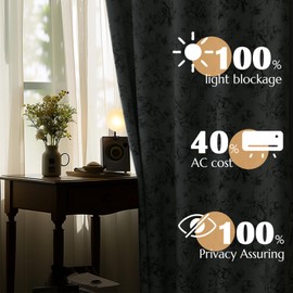 jinchan 100% Blackout Floral Curtains 90 Inches Long, Printed Flower Sage Green Blackout Curtains for Bedroom Rod Pocket Back Tab Full Blackout Curtains Thermal Insulated Window Drapes, 2 Panels