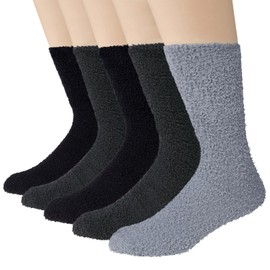 Mens Fuzzy Socks, Warm Winter Fluffy Cozy Slipper Fleece Socks for Men, ZB-Black, Light Grey, Dark Grey(5 Pairs)