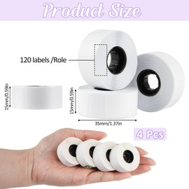 4 Rolls Label Tape Suitable for Label Printers Waterproof 14 x 40 mm Label Tape Print Barcode, Name, Date, Price etc. Suitable for Home, Office, School (White, 120 Labels/Roll)