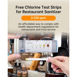 0-500 ppm Chlorine Test Strips for Restaurant Sanitizer Test Kit, 100 Strips per Vial, Bleach Test Strips, Testing Kit for Food Service, Bars, Hotels, Kitchen Supplies, Food Trucks, Daycare, Factory