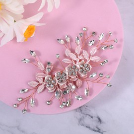 Amaxiu Rhinestone Wedding Hair Clip, Flower Bride Hairpiece Crystal Bridal Hair Barrettes Hairpins Wedding Hair Accessories for Women Girls (Rose Gold)