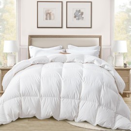 Globon Ultra-Soft Down Feather Comforter King Size,Luxurious Hotel Collection Fluffy Duvet Insert for All Season,Noiseless Shell, 700 Filling Power,Medium Weight with Corner Tabs, White…