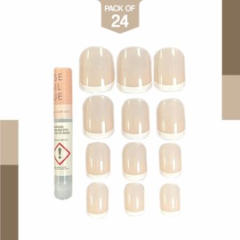 False Toenails Artificial White Tip Pre Painted French Nail Tips Worn On Toes Full Cover Fake Toe Nails Stick On Toenails With Glue Included Perfect For Women Girls Toenail Art DIY Decorations (24Pc)