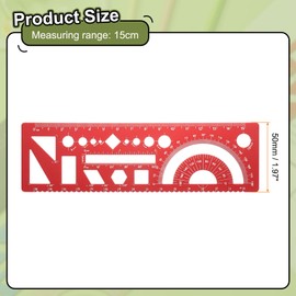 HARFINGTON Multifunctional Geometric Rulers 15cm Metric and SAE Aluminum Straight Edge Protractor Angle Math Measuring Ruler Geometric Drawings Templates for Drawing Drafting, Red