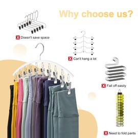 Volnamal Legging Organizer for Closet, Metal Yoga Pants Hanger w/Rubber Coated 2 Pack w/10 Clips Hold 20 Leggings, Hangers Space Saving Hanging Closet Organizer for Closet Organizers and Storage-White