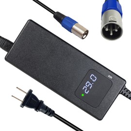 YZPOWER 24V 4A Lead Acid Battery Charger 3-Pin Male XLR Connector for 24 Volt GLE AGM Lead Battery,24v Power Charger Adapter with Display and Built-in Fan