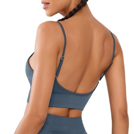 Vertvie Padded Bralette for Women Straps Sleep Bras Backless Sports Bra Seamless Yoga Longline Bra Workout Top Blue S