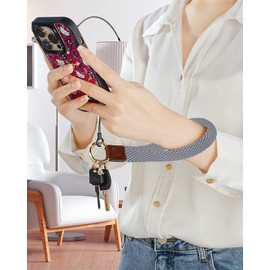 WEESMILE Key Chain, Stretchy Keychain Wristlet, Cute Wrist Lanyard Strap for Car Keys with D Ring for Women Men (Fish - BlueGrey)