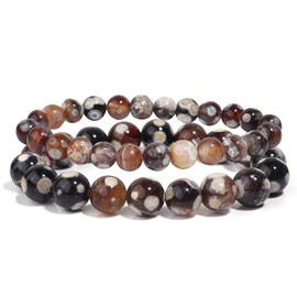FLYEMMET Couple Bracelets for Women Men Distance Matching Relationship 8 mm Stone Beads Couples Friendship Stretch Bracelet Jewelry Set for Him and Her (Brown Agate 8 & 10mm Beads)