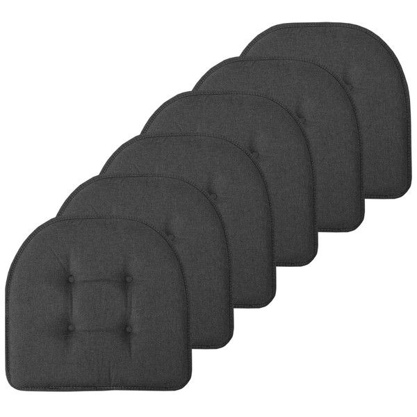Sweet Home Collection Chair Cushion Memory Foam Pads Tufted Slip Non Skid Rubber Back U-Shaped 17" x 16" Seat Cover, 6 Pack, Charcoal Gray