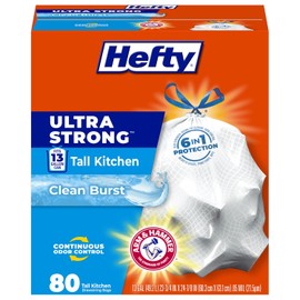 Hefty bolsas de basura con cordón para cocina, ultra fuertes, 13 galones, Explosión de limpieza, Blanco, 80 Count
