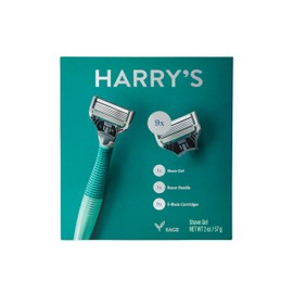 Harry's Shave Gift Set for Men, Includes 1 Razor Handle (Sage), 9 Razor Blade Refills, 2 oz Shave Gel