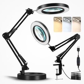 Tqy Ventures 10X Magnifying Glass with Light and Stand and Clamp Desk LED Magnifying Lamp Large Hands-Free Magnifier with Light Hands Free, Mirror for Crafts jewellers Hobbies Adjustable Arm