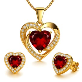 MŚ 1997 MENNICA ŚWIDNICKA 925 Sterling Silver Gold Plated Heart Pendant & Cubic Zirconia Earrings Set - Luxury Gift Set for Women - Hypoallergenic - Valentine's Day - Mother's Day - Wedding