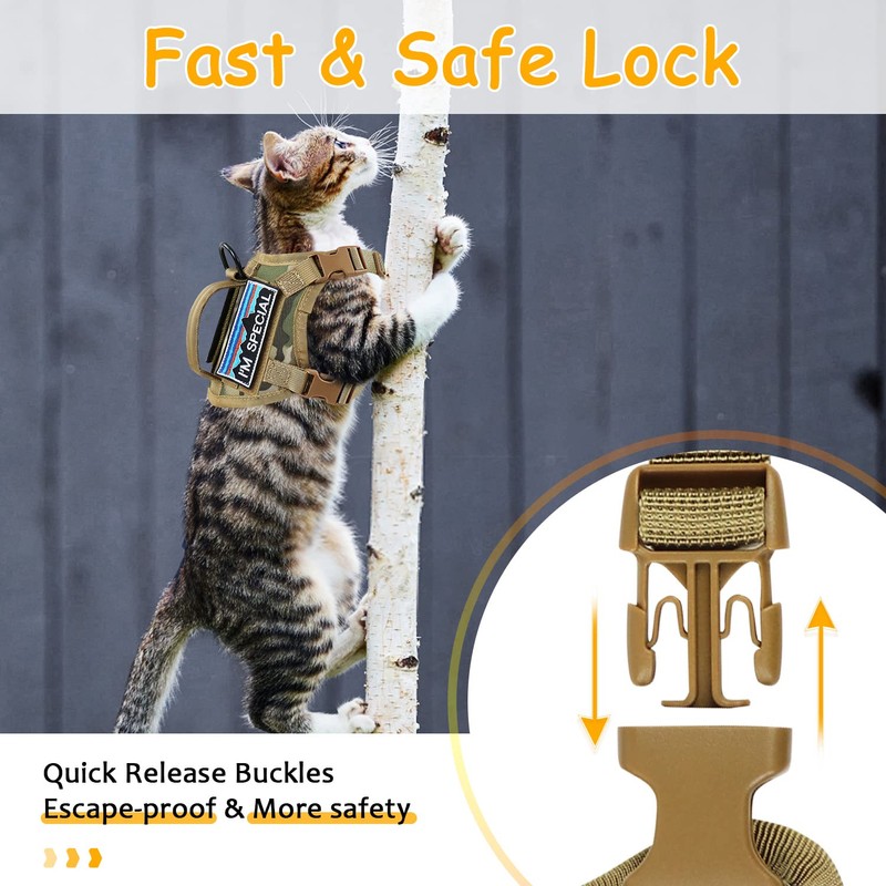 nanappice Tactical Cat Harness for Walking, Adjustable Escape Proof Pet