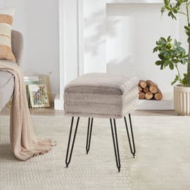 Soohow Storage Ottoman Foot Rest, Faux Fur Makeup Vanity Stool, Vanity Chair for Makeup Room, Foot Stool for Living Room, Bedroom,Metal Legs