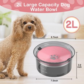 2L Dog Water Bowl Large Capacity Slow Water Feeder, No Spill Dog Bowl Splash Proof Pet Water Dispenser,Vehicle Carried Travel Water Floating Bowl for Dogs/Cats/Pets (Pink)