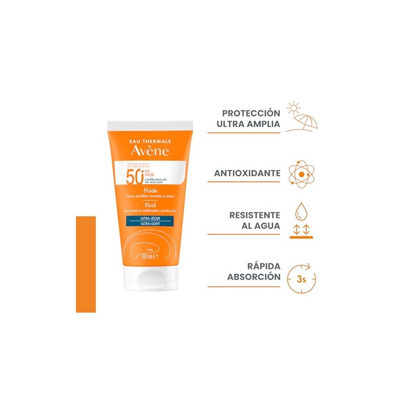Avene Protector Solar Facial Sin Color FPS50+ Piel Mixta Fluido,