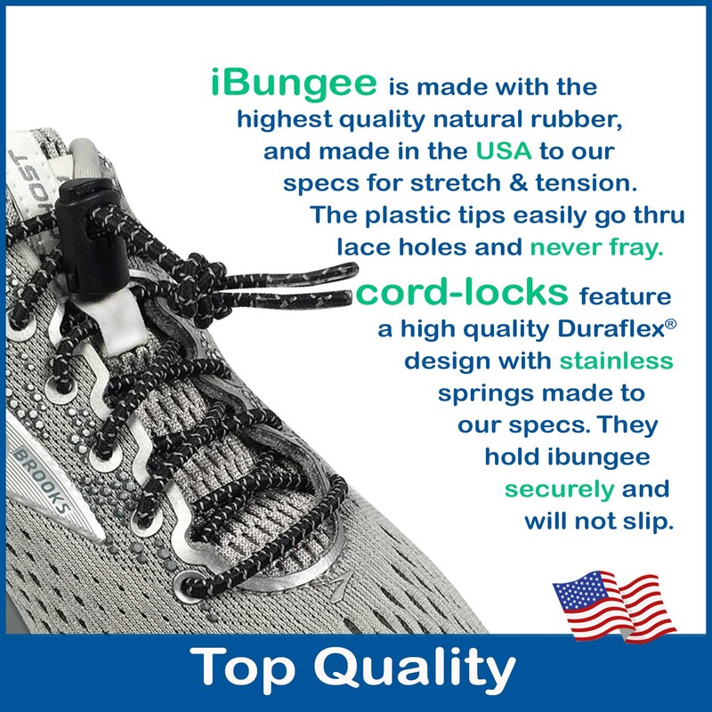 IBUNGEE LACES (Cordones elásticos sin ataduras (Reflectantes), Negro, 22 Pulgadas