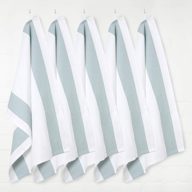 100% Cotton Tea Towel - Teal Mini Chequered Pattern, Pack